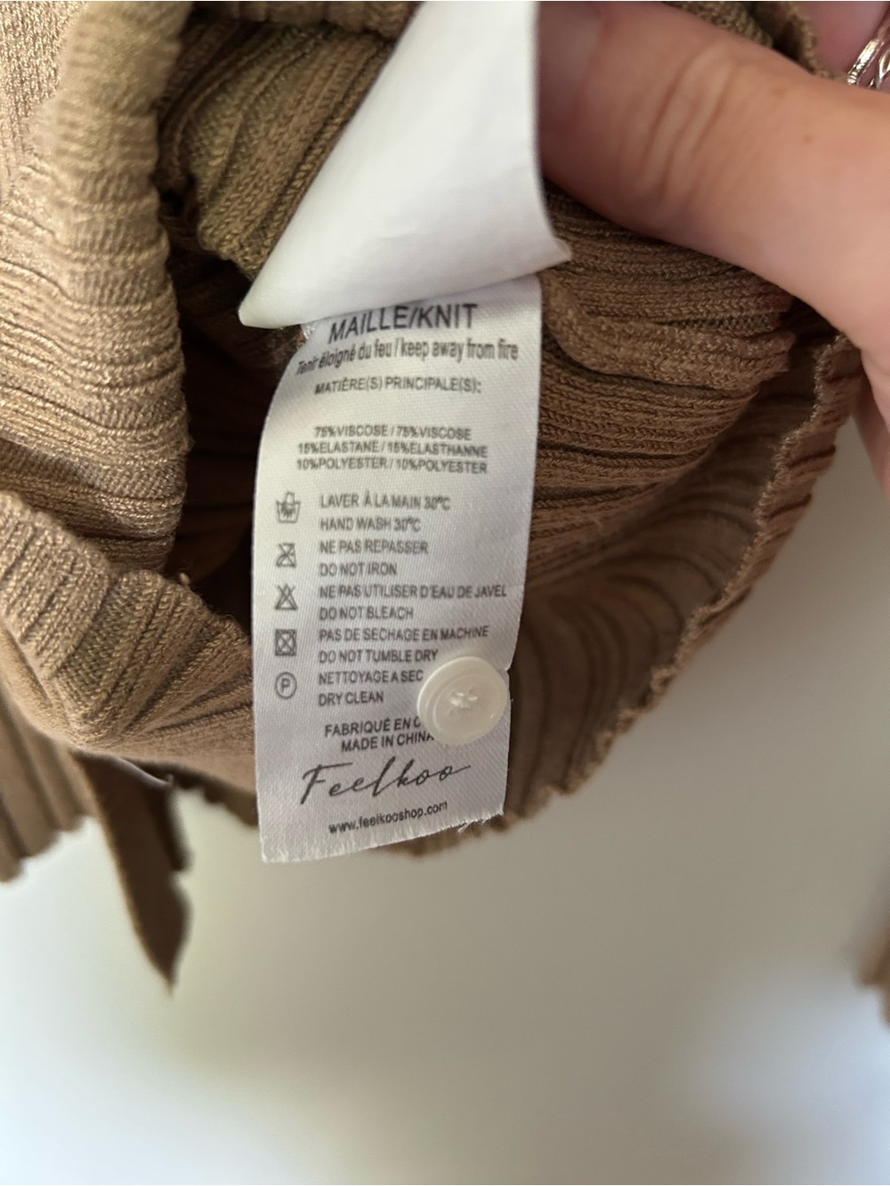 Women's Ribbed Button-Front Collared Top in Tan - Picture 3 of 3